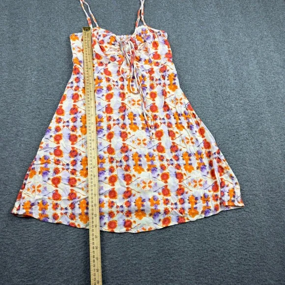 Aerie Women's XS Floral Mini Sundress Orange Purple Keyhole Front Smocked Back - Picture 7 of 8